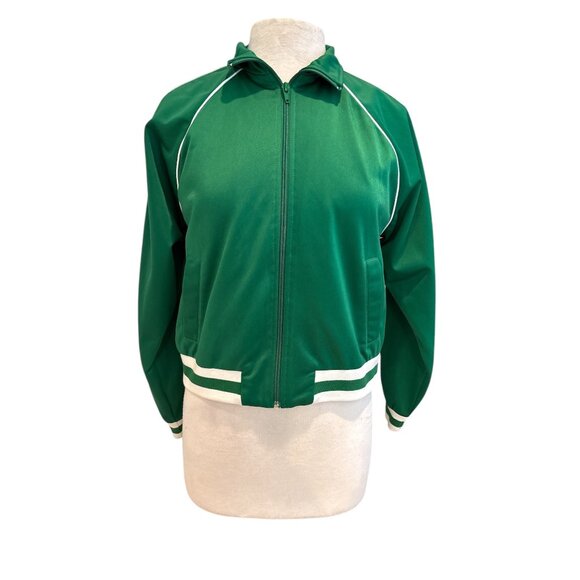 Vintage-Style Green Track Jacket With White Stripe Accents Forever 21 Womens Siz - Picture 1 of 9